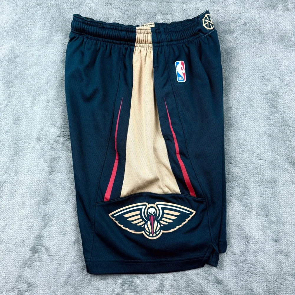 Nike New Orleans Pelicans NBA Basketball Shorts Kids Medium Navy Blue Gold